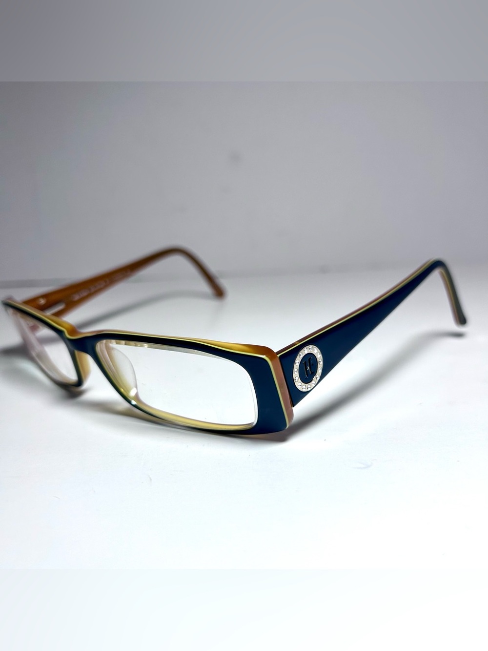 Helium Eyewear Eyeglasses Frames 4109N Brown Blue Crystal Accents